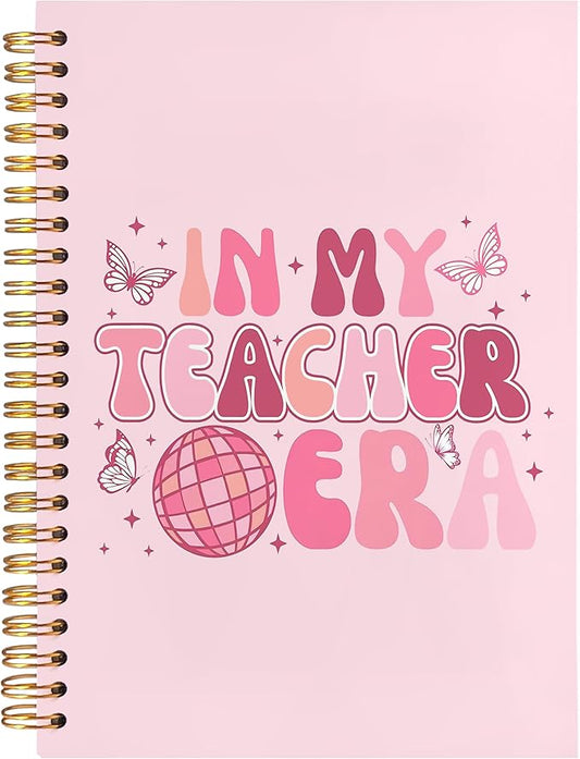 BearCake Groovy Teacher Notebook Journal, Teacher Gifts for Women, Teacher Appreciation Gifts, Thank You Teacher Gifts, Teacher Desk Supplies, in My Teacher Era Pink Hardcover Spiral Notebook 5.5x8.3-DeskLoop Office