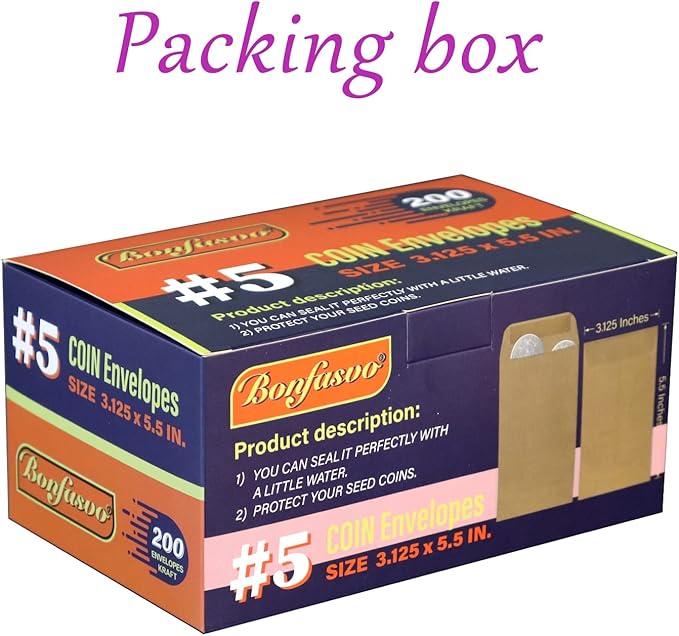 200 Pack #5 Kraft coin envelope 3.125 x 5.5 inches Kraft Envelopes Classic Small Parts Envelopes with Self Adhesive Gummed Flap for Coins Cash Credit Cards Seeds-DeskLoop Office