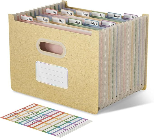 Accordion File Organizer, 12 Pockets Wheat Straw Expanding File Folders, Upright&Open Top, Monthly Bill Receipt Organizer, 100% BPA Free, Return to Nature, Healthy Living, Letter/A4 Size-Wheat Yellow-DeskLoop Office