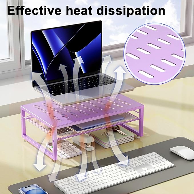 gianotter 2-Tier Metal Monitor Stand Riser, Office Desk Storage Organizer for Computer Monitor, Laptop, Printer, Office Supplies (Purple)-DeskLoop Office