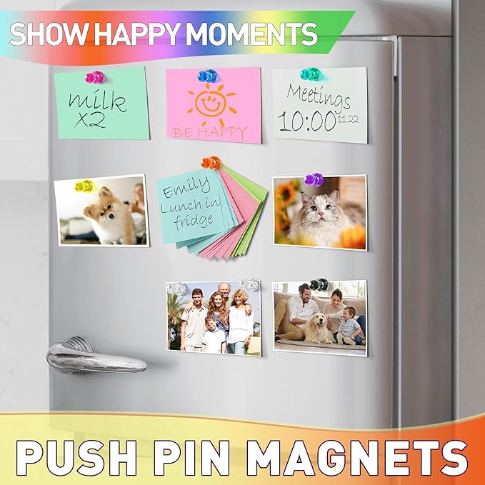 VNDUEEY 96PCS Strong Fridge Magnets, Colorful Magnetic Push Pins for Bulletin Board, Dry Erase Magnets Refrigerator Magnet, Small Strong Magnets for Whiteboard, Kitchen, School, Office, Map (8 Colors)-DeskLoop Office