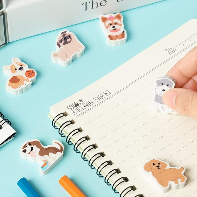 ANGOLIO 60PCS Animal Erasers for Kids - Cute Dog Pencil Toppers Classroom Rewards, 3D Mini Desk Pets for School Party Favors Birthday Gifts & Game Prizes-DeskLoop Office