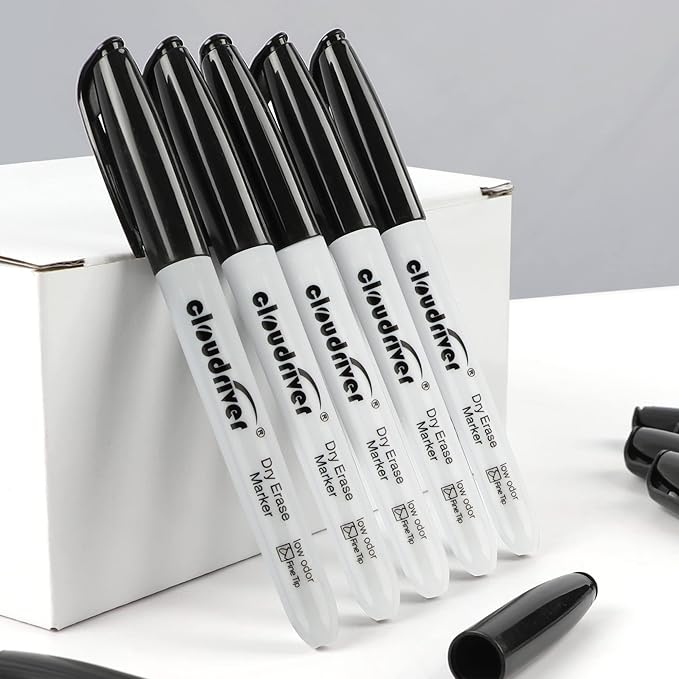 cloudriver Dry Erase Markers 128 Pack, Black Whiteboard Markers, Fine Tip, Low Odor, Bulk Dry Erase Marker For Office, home and School Supplies-DeskLoop Office