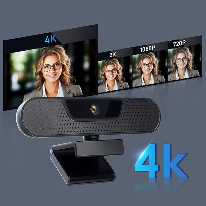 4K Webcam, Computer Camera with 4 Noise-canceling Microphones for Computer/Laptop/Mac, Privacy Cover and Tripod, Work with Video Conference, Live Streaming, Gaming, Video Calls, Zoom-DeskLoop Office