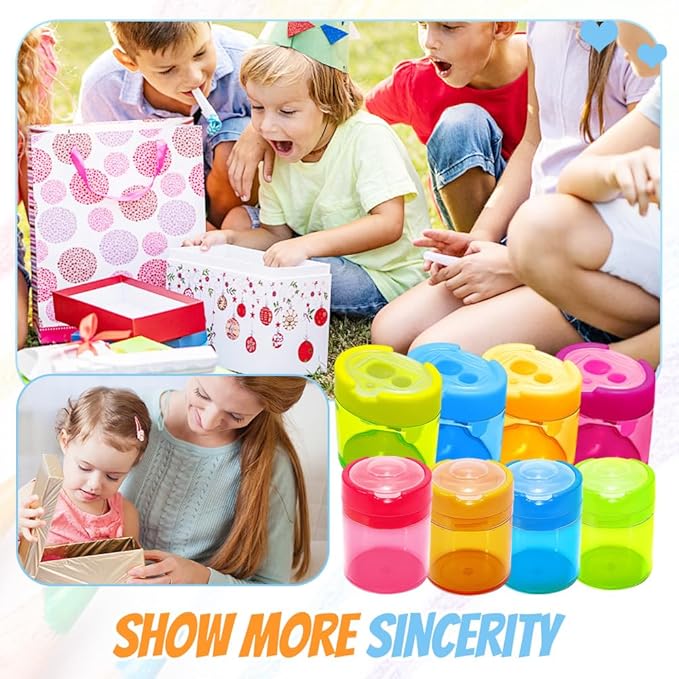 4 Pcs Pencil Sharpeners with Lid, 2025 New Small Dual Hole Manual Pencil Sharpener, Colored Handheld Pencils Sharpener for Classroom Home Office Back to School Supplies (Round)-DeskLoop Office