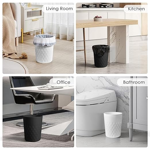 YGJT Small Trash Can, 3 Pack 1.8 Gallons Bathroom Trash Can, Slim Waste Basket, Round Garbage Can, Plastic Trash Bin for Kitchen, Dorm, Bedroom, Office, Living Room, Study, Compact Spaces-DeskLoop Office