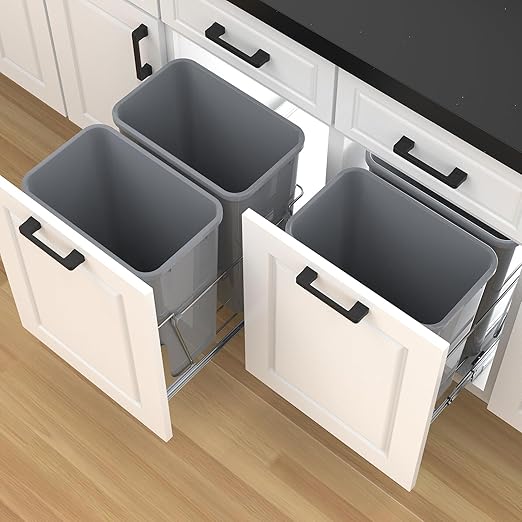Double Pull-Out Trash Can for Under Kitchen Cabinets Include Double 35QT Trash Bin Doesn't Include Door Fittings, Bottom-Mount Recycling Bin-DeskLoop Office