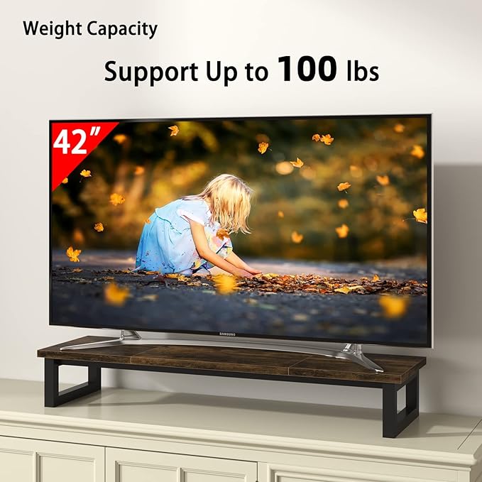 Dual Monitor Stand Riser, 39Inch Large Monitor Stands for 2 Monitors, Computer Monitor Stand, Wooden Desktop Oraganizer Shelf for Office Desk Computer,Laptop,TV-DeskLoop Office