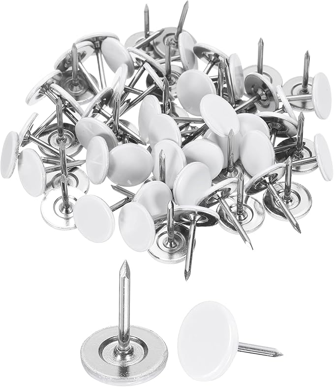 uxcell 120Pcs Push Pins, 11mmx15mm Round Flat Head Decorative Thumb Tacks Upholstery Tacks for Cork Board Office Wall Hangings, White-DeskLoop Office