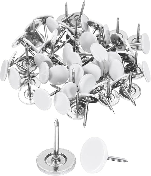 uxcell 120Pcs Push Pins, 11mmx15mm Round Flat Head Decorative Thumb Tacks Upholstery Tacks for Cork Board Office Wall Hangings, White-DeskLoop Office