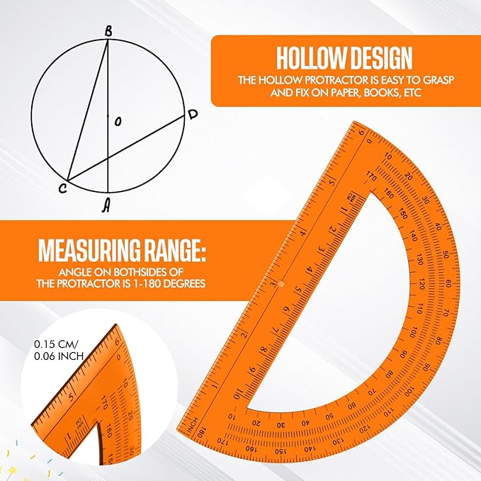 EBOOT Student Geometry Math Set, Drawing Compass and 6 Inch Swing Arm Protractor 180 Degree Math Protractor (Orange)-DeskLoop Office