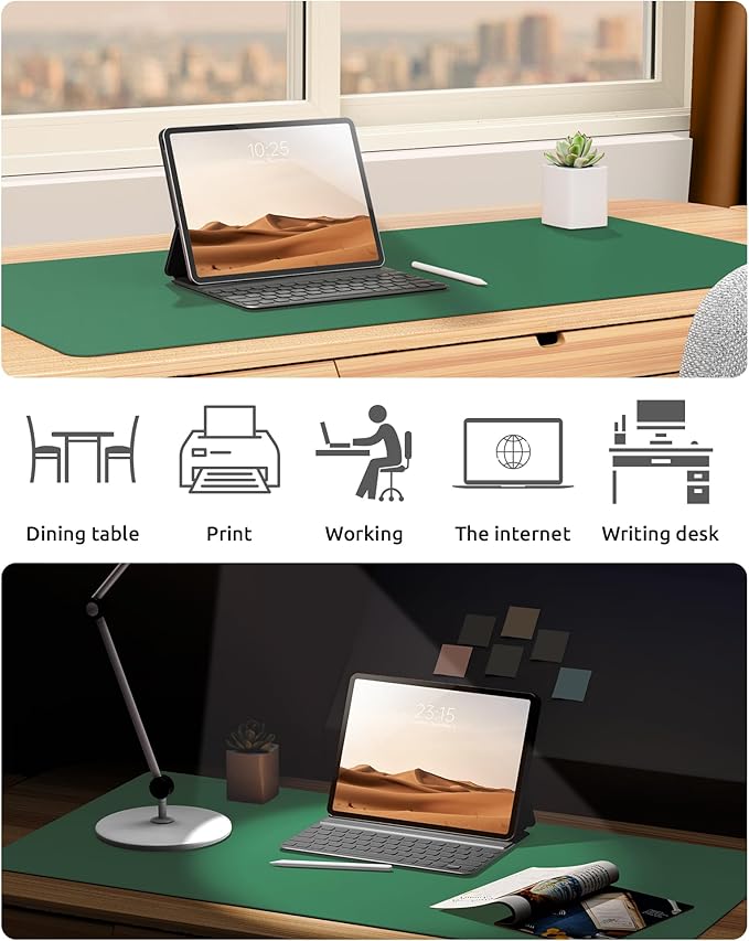 YSAGi Leather Desk Pad Protector, Office Desk Mat, Large Mouse Pad, Non-Slip PU Leather Desk Blotter, Laptop Desk Pad, Waterproof Desk Writing Pad for Office and Home (Jade Green, 31.5" x 15.8")-DeskLoop Office