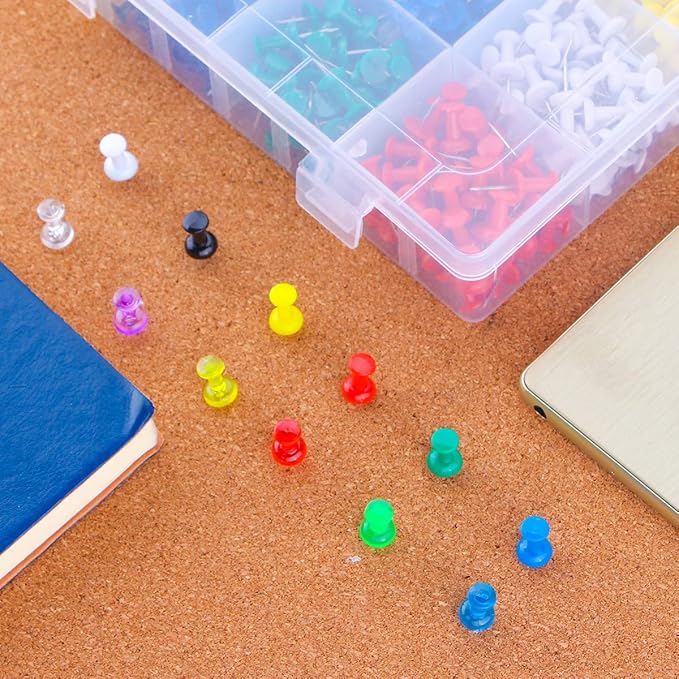Yalis Push Pins Color Thumb Tacks 600-Count Standard Pins Steel Point and Colored Plastic Head, 12 Assorted Colors-DeskLoop Office