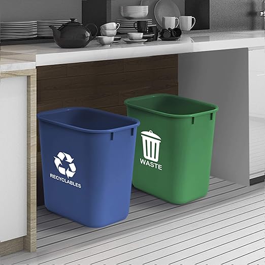 Acrimet Wastebasket Bin for Recycling and Waste, 6.75 Gallon/ 27 Quart/ 24 Liter (Plastic) (Green and Blue) (Set of 2)-DeskLoop Office