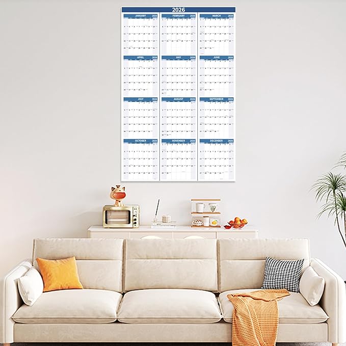 2026 Wall Calendar 34.8" x 22.8" Large Vertical Yearly Wall Hanging Calenda with Julian Date Thick Paper Calendar 12 Month Annual Wall Planner for Wall Office Fridge(Blue)-DeskLoop Office