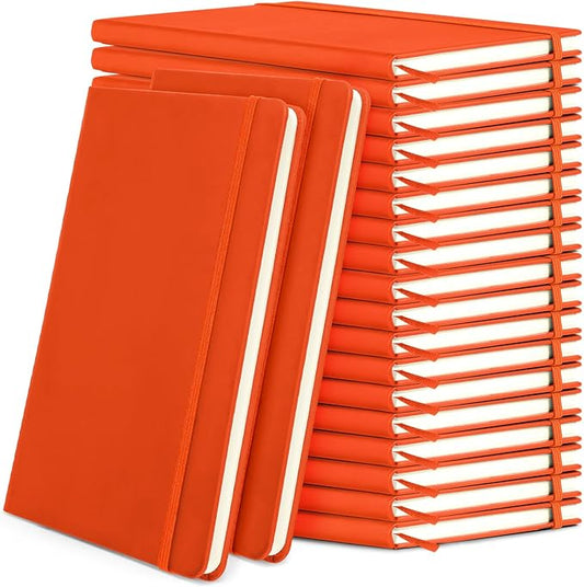 Honoson 20 Pack Lined Journal Notebooks A5 Hardcover Executive Notebook 5.5" x 8.3" PU Leather Wide Ruled Journals Bulk with Elastic Band for Home Business Office School Supplies(Orange)-DeskLoop Office