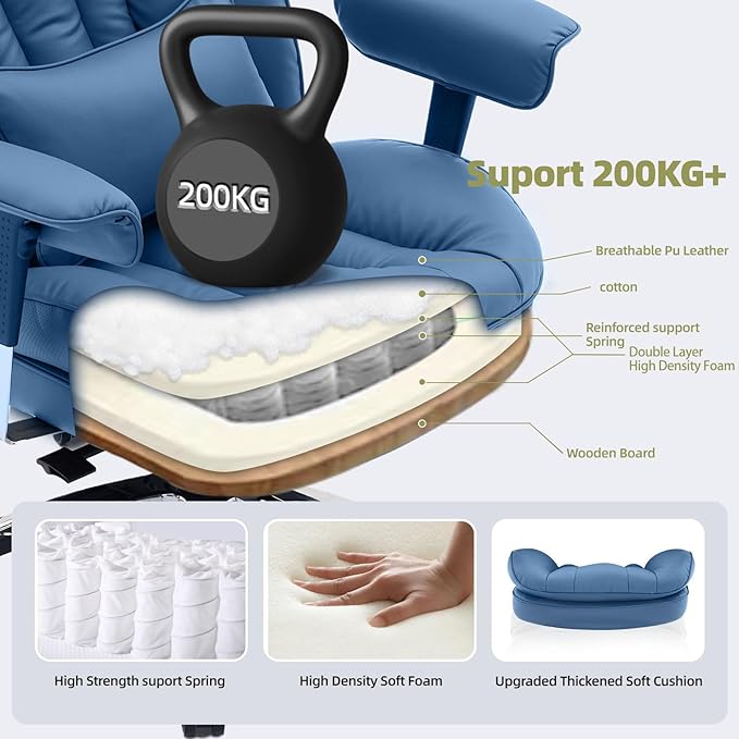 Efomao Big and Tall Office Chair with Footrest – High Back Computer Chair with Adjustable Armrests,Executive Office Chair with Wide Seat, Modern Desk Chair for Home Office, Gaming, or Study, Blue-DeskLoop Office