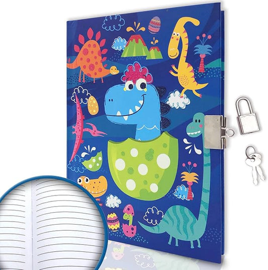Boys Diary with Lock for Kids, 7x5.25 Inches 160 Lined Pages Secret Blue Dinosaur Notebook for Kids Journal with Lock for Boys Pre School Writing Drawing Cute Kids Gifts for Birthday-DeskLoop Office