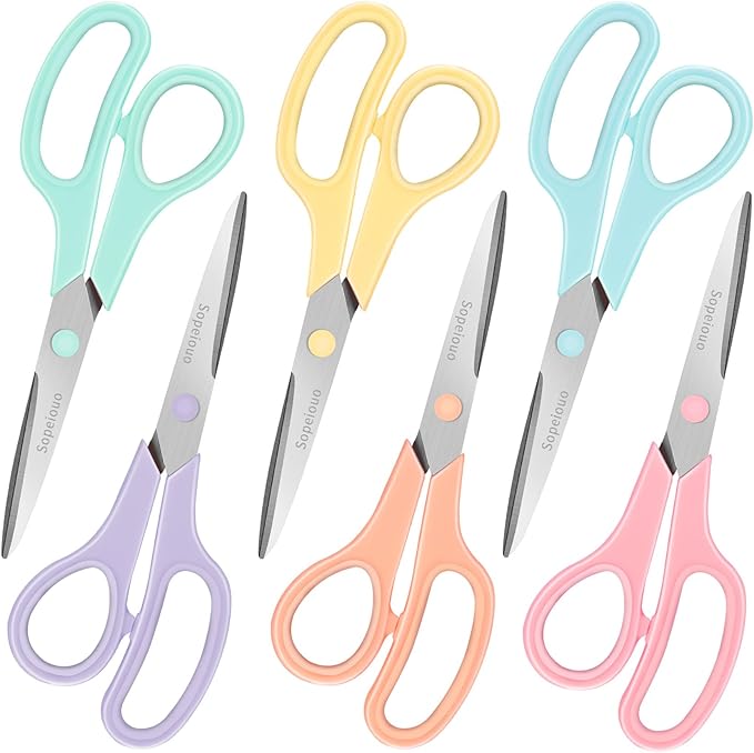Scissors Set of 6-Pack, 8" Scissors All Purpose Comfort-Grip Handles, Sharp Scissor for Office Home School Craft Sewing Fabric Supplies, High/Middle School Student Teacher, Right/Left Hand-DeskLoop Office