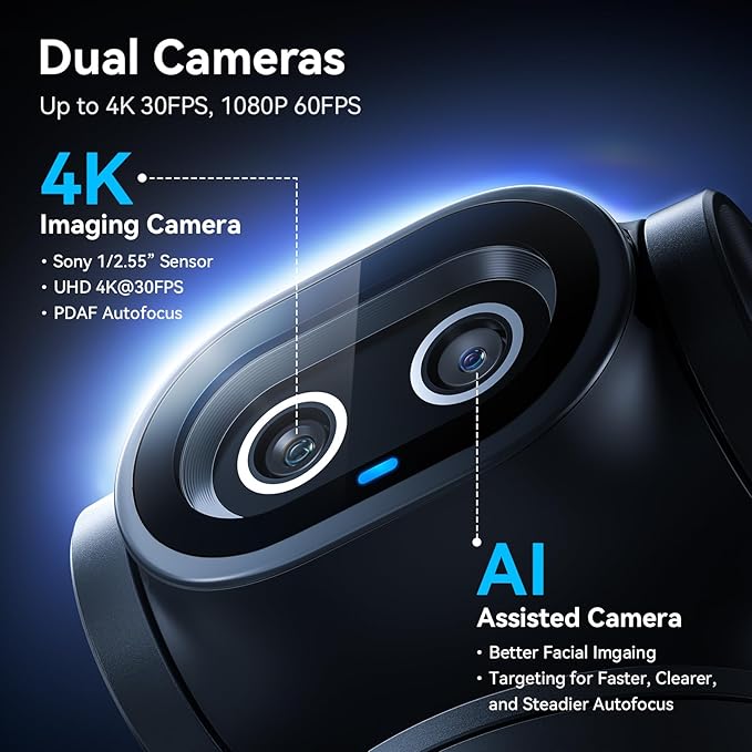EMEET PIXY Dual-Camera AI-Powered PTZ Camera 4K, AI Tracking, PDAF&AI Autofocus 0.2s, 1/2.55'' Sony Sensor, 3 Mics, Presets, Gesture Control, 4K Webcam for Streaming and OBS/Twitch/Switch 2 Compatible-DeskLoop Office
