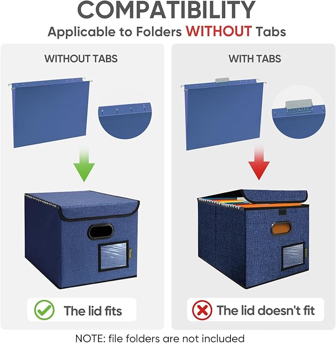 BALEINE File Organizer Box with Lid, Collapsible File Folder Organizer with Plastic Slide, Hanging File Folder Box for Office Document Storage (2 Pack, Blue)-DeskLoop Office