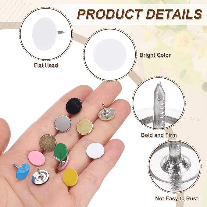 uxcell 150Pcs Upholstery Tacks, 11mmx10mm Flat Head Thumb Tack Decorative Furniture Nails Push Pins for Furniture Sofa Headboards, White-DeskLoop Office