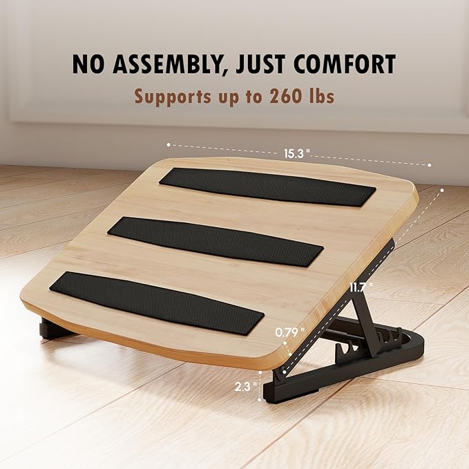 Foot Rest for Under Desk at Work, Ergonomic Wooden Desk Foot Rest with 7 Adjustable Angles, Anti-Slip Footrest Comfortable Foot Stools for Office Leg Rest, No Assembly-DeskLoop Office