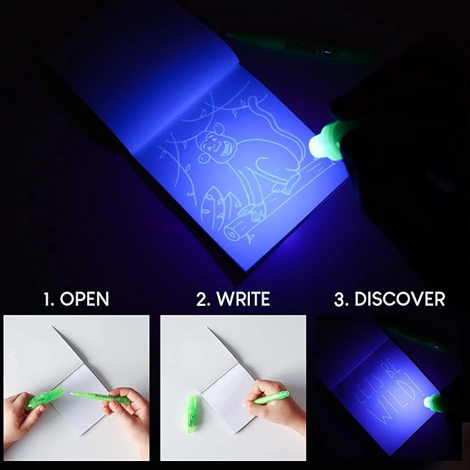 BONNYCO Invisible Ink Pen and Notebook Pack 32 Safari Party Favors for Kids Magic Spy Pen Goodie Bags Stuffers for Kids | Jungle Goody Bag Stuffers Return Gifts Birthday, Classroom Prizes Students-DeskLoop Office