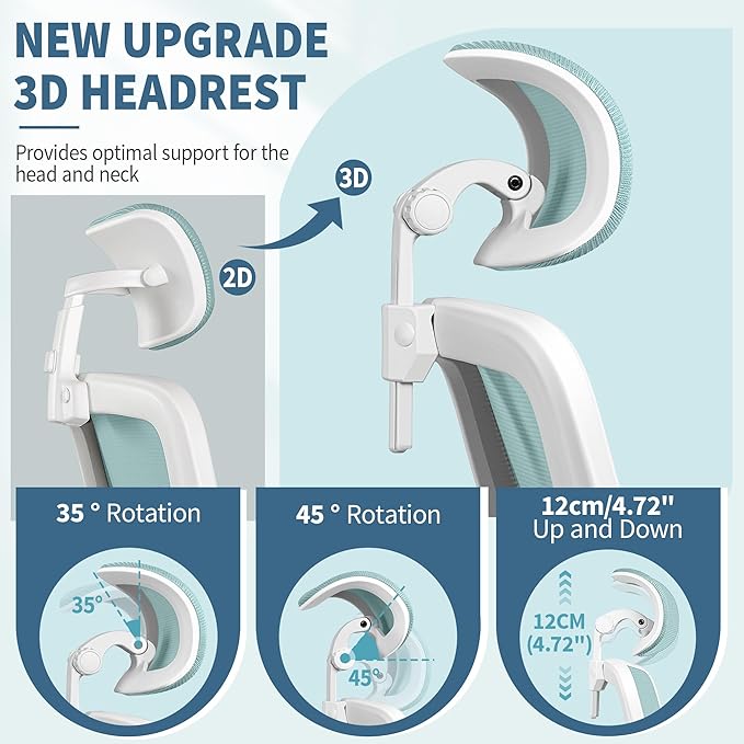 FelixKing Ergonomic Office Chair, Headrest Desk Chair Office Chair with Adjustable Lumbar Support, Home Office Swivel Task Chair with High Back and Armrest, Adjustable Height Gaming Chair(Light Blue)-DeskLoop Office