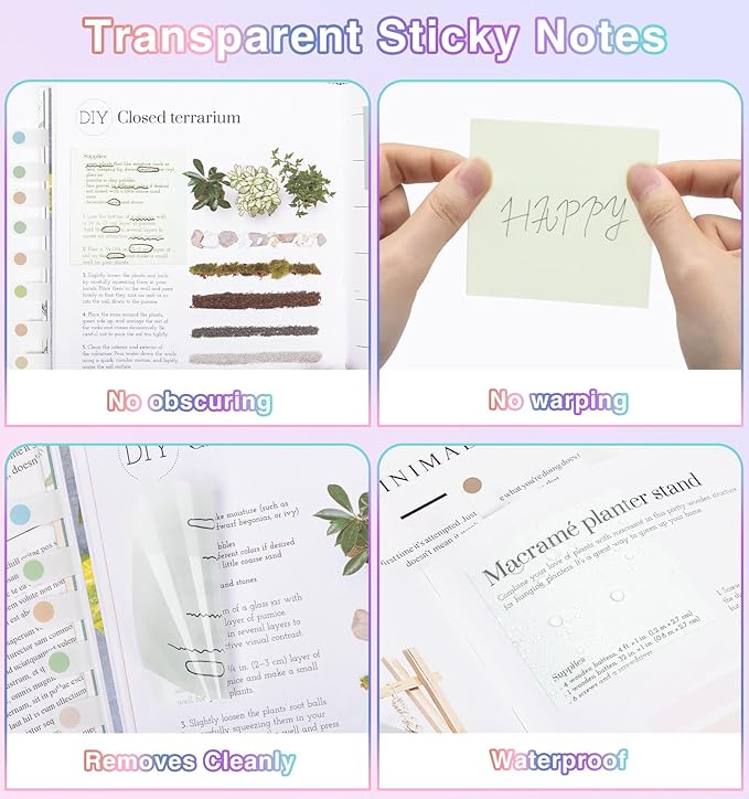 Transparent Sticky Notes,1120 Sheets Clear Sticky Notes with Pen, Waterproof Annotation Kit, Self-Adhesive Translucent Writable Index Tabs for Annotation Books, Bible Journaling Study Office School-DeskLoop Office