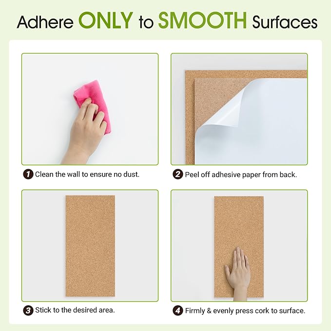 AKTOP Cork Board Bulletin Board 17"x8", 1/2" Thick Cork Board Tiles 6 Pack, Small Pin Board for Wall Decor, Self Adhesive Corkboards with 60 Push Pin Wood Clips for School, Home & Office-DeskLoop Office