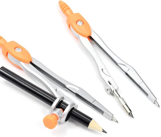 Math Geometry Kit Sets 10 Piece Student Supplies with Shatterproof Storage Box,Includes Rulers,Protractor,Compass,Eraser,Pencil Sharpener,Lead Refills,Pencil,for Drafting and Drawings(Orange)