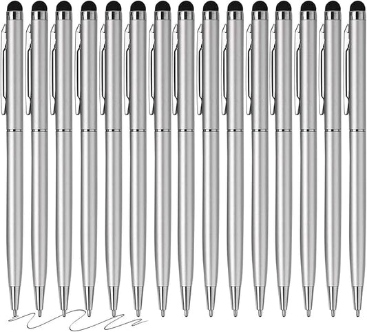 15 Pack Stylus Pens for Touch Screens Stylus Pen Compatible with Phone Tablets Kindle and Black Ink Ballpoint Pens-2 in 1 Stylists pens for Touch Screens (Silver)-DeskLoop Office