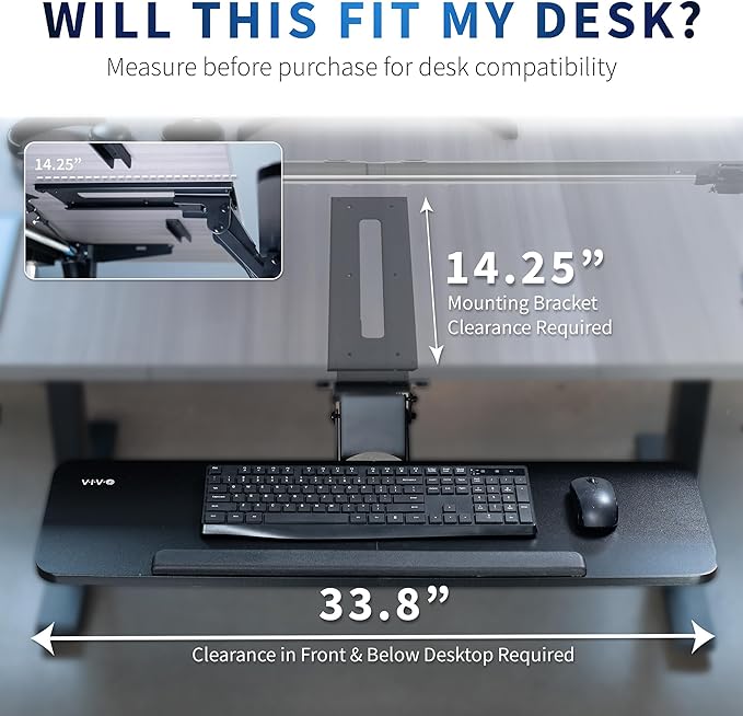 VIVO Adjustable Computer Keyboard and Mouse Platform Tray, 34 x 10 inch Ergonomic Under Table Desk Mount Drawer Underdesk Shelf, Black, MOUNT-KB36B-DeskLoop Office