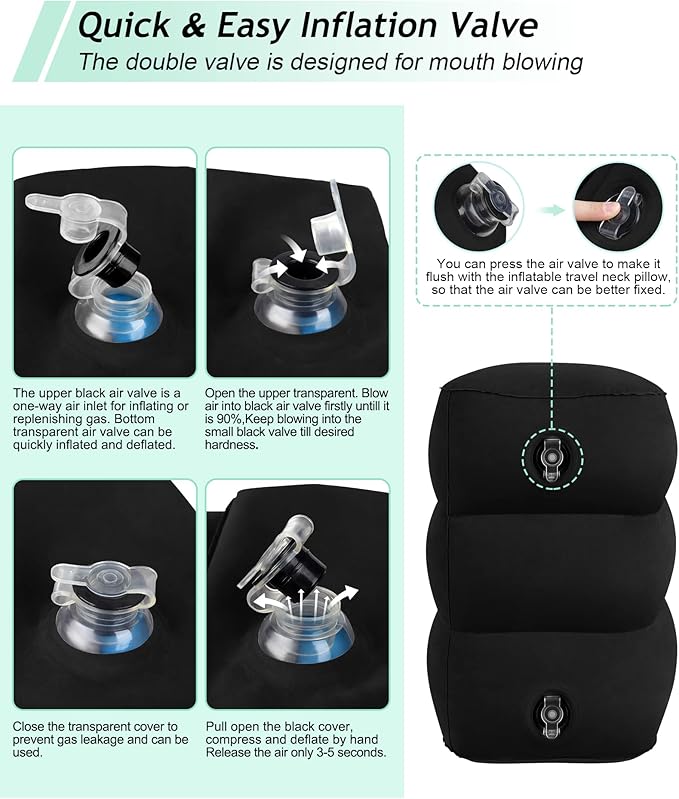 JefDiee Inflatable Travel Foot Rest Pillow, Kids Airplane Bed, Adjustable 3 Layers Height Leg Rest Pillow, Adults Travel Essentials Great for Airplane, Office, Home, Trains, Cars (Black)-DeskLoop Office