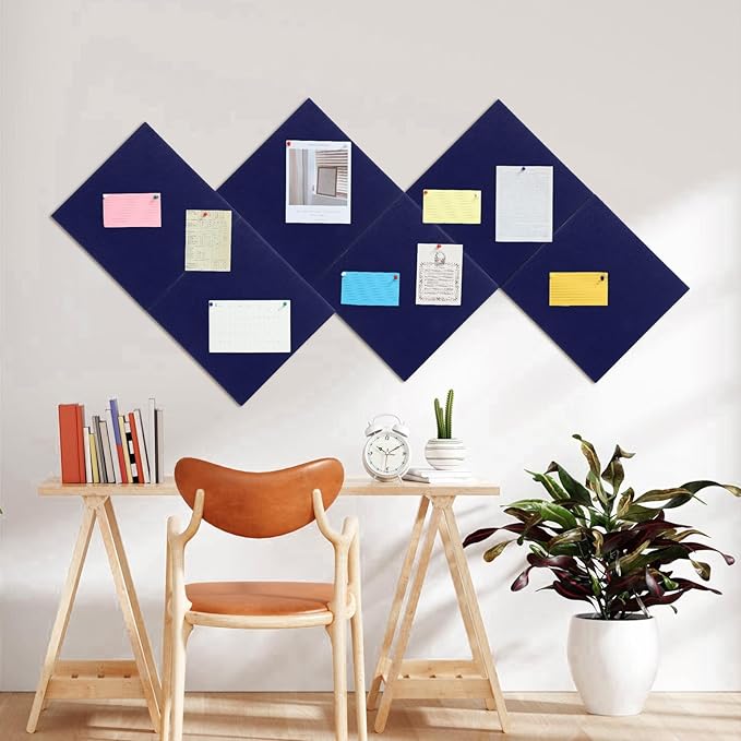Large Cork Board 36" x 24", 6 Pack Felt Wall Tiles with Colored Pushpins, Bulletin Board with Removable Self-Adhesive Strips, Pin Board Cork Boards for Walls Office Home-Dark Blue-DeskLoop Office