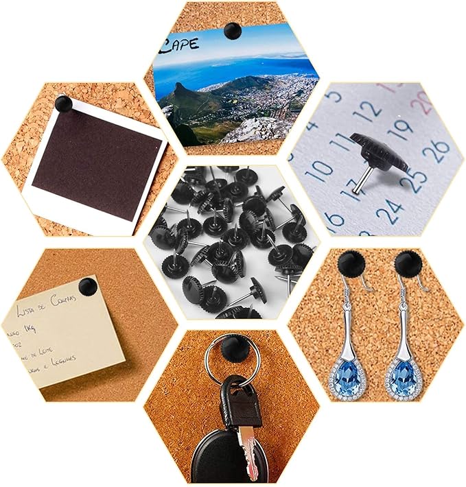 Lunies 100 PCS Black Plastic Push Pins, Thumb Tacks for Wall, Wall Pins for Hanging, Standard Plastic Head and Steel Point Push Pins for Cork Board-DeskLoop Office