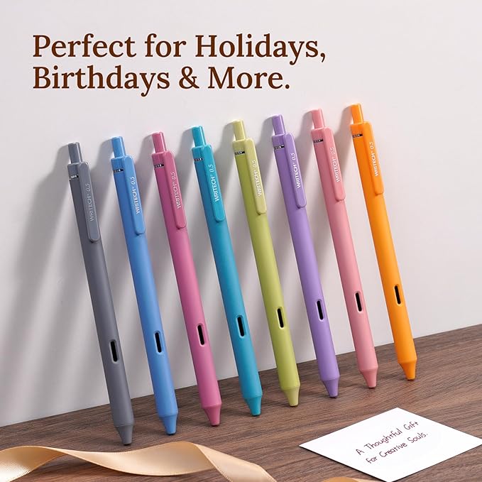 WRITECH Fine Point Gel Pens: 8ct 0.5mm Multi Colored Ink Colors Retractable Pen for Smooth Writing Note Taking Journaling Assorted Coloring No Bleed & Smear & Smudge (Vintage Set)-DeskLoop Office