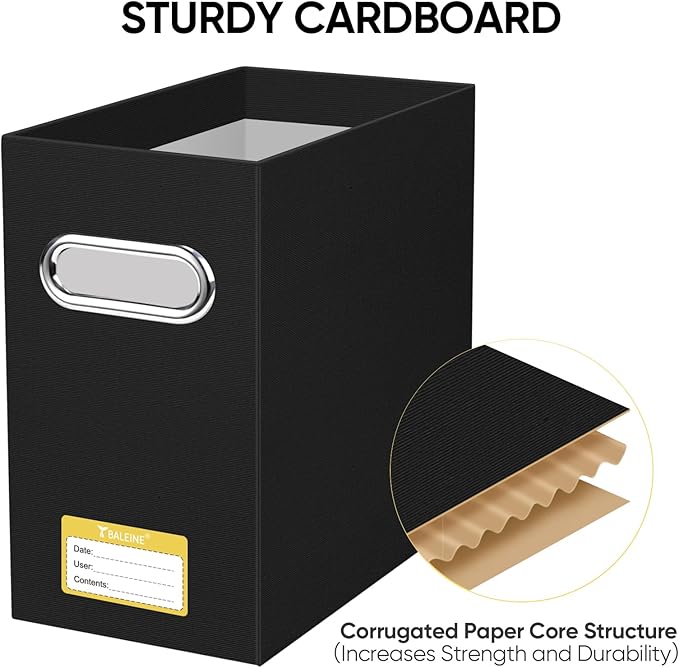 BALEINE File Organizer Box, Cardboard File Folder Organizer with Handle for Letter Size, Portable Collapsible Hanging Filing Box for Home Office Document Storage (4 Pack, Black)-DeskLoop Office