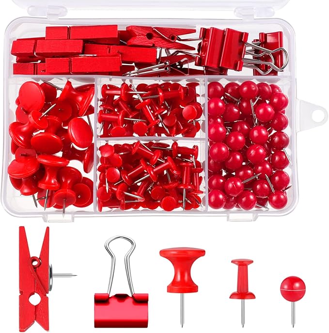 BESARME 200 Pieces Red Push Pins, 5 Style Thumb Tacks Decorative Pins for Cork Board Bulletin Wall Craft Office Home Supplies-DeskLoop Office