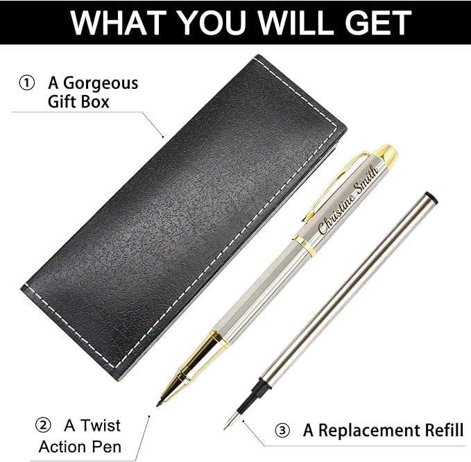 Amlion Personalized Pens Custom Engraved Pen with Name, Refillable Medium Refill, Personalized Gifts for Men Women-DeskLoop Office