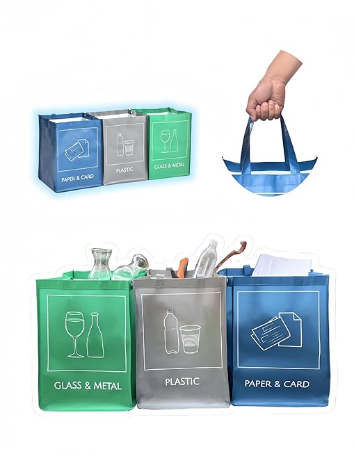 YOUNG DA Reusable Recycle Bags, 3-Piece Separate Recycling Bin Set for Home, Kitchen, and Office - Waterproof Recyclable Waste Sorting Organizer-DeskLoop Office