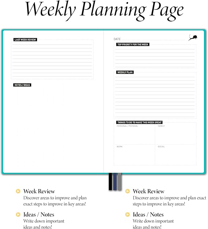 Daily Planner, Calendar and Gratitude Journal to Improve Time-Management, Productivity & Happiness | Vegan Leather Hardcover Organizer with Blank Dates, Undated 6 Months 24 Hour Agenda-DeskLoop Office