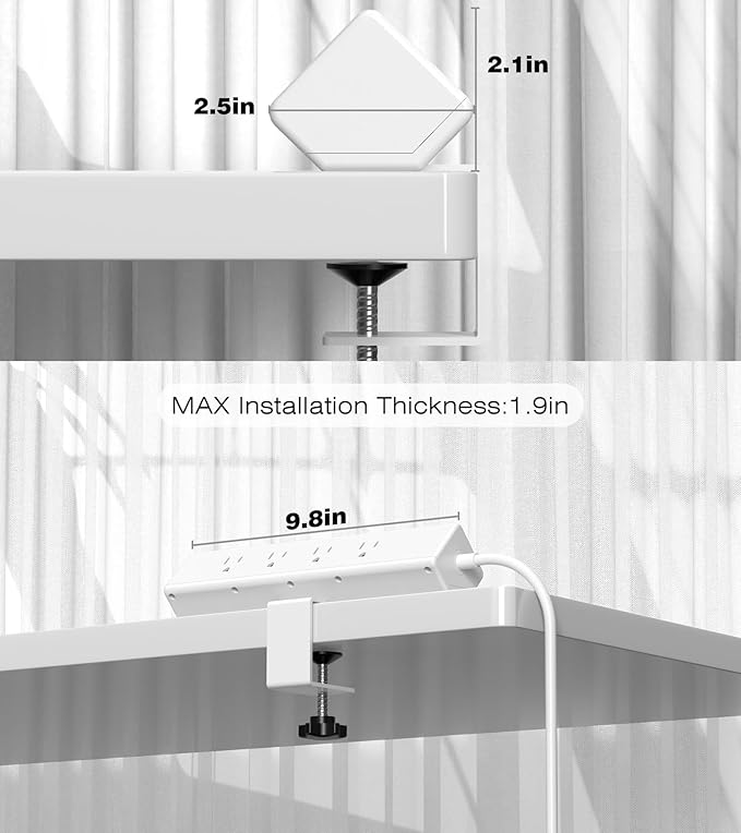 40W Fast Charging Station,Desk Clamp Power Strip,4 USB-C Ports & 8 AC Outlets,Desktop Edge Mount Surge Protector Power Strip,14AWG Heavy Duty Cord,Fit 1.9" Tabletop Edge for Home Office(10Ft Cable)-DeskLoop Office