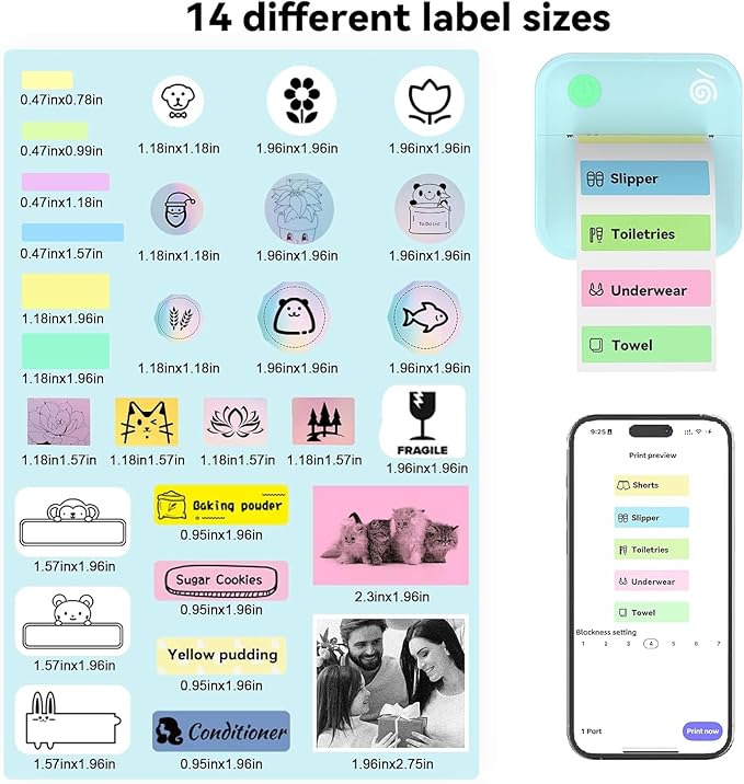 Upgraded Bluetooth Label Maker Machine - Portable Mini Thermal Sticker Printer Supports 14 Different Label Sizes with 300 DPI Inkless Tech Suitable for Home,Office,School Storage and Signage (Blue)-DeskLoop Office