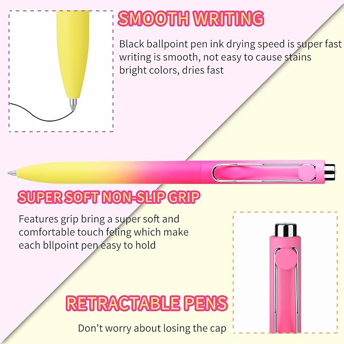 WY WENYUAN Cute Pastel Ballpoint Pens, Fine Point Smooth Writing, Colorful Pens, Black Ink 1.0 mm Journaling Pens Office Supplies for Women & Men, Note Taking-DeskLoop Office