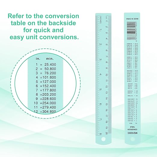 PATIKIL 20cm/8" Metal Ruler, 2 Pack Aluminum Alloy Rulers with Centimeters, Millimeters, Inches and Conversion Table Straight Edge Ruler for Writing Machinist Drafting, Blue Green-DeskLoop Office