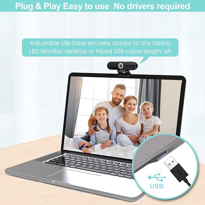 UHD 4K Webcam with Microphone: 8MP USB Computer Web Camera with Privacy Shutter and Tripod, External Webcam Pro Streaming Webcams PC Cam w/Mic Noise Reduction for Winsdows Mac OS Desktop Laptop-DeskLoop Office