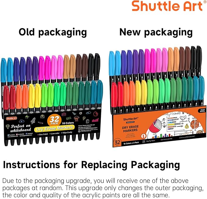 Shuttle Art Dry Erase Markers, 32 Pack 16 Colors Whiteboard Markers,Fine Tip Dry Erase Markers for Kids,Perfect For Writing on Whiteboards,Dry-Erase Boards,Mirrors,Calender,School Office Supplies-DeskLoop Office