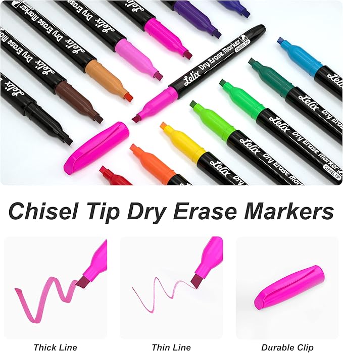 Lelix Dry Erase Markers - 42 Pack, 14 Colors, Chisel Tip, Perfect for Kids & School, Office Use, Whiteboard & Mirror Writing-DeskLoop Office